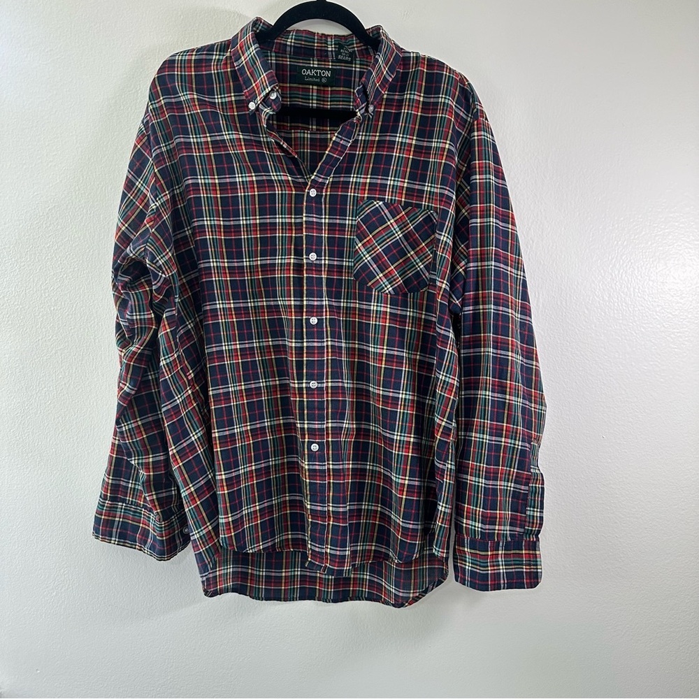 Oakton Limited Mens X-Large Long Sleeve Blue Plaid Button Down Lightweight